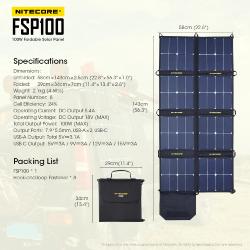 Panneau solaire pliant - 100W - Dim : L : 340 x l : 290 x H : 70